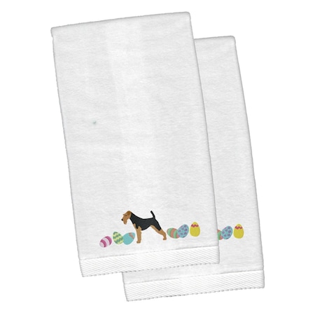 Carolines Treasures Airedale Terrier Easter White Embroidered Plush Hand Towel, 2PK CK1594KTEMB
